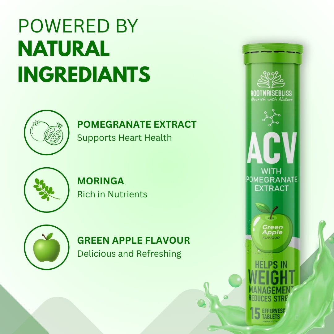ACV with Pomegranate Extract – Refreshing Green Apple Flavour | Natural Detox, Weight Management | Reduce Stress