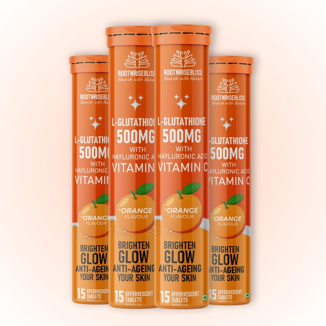 L-Glutathione Tablets with Vitamin C – Orange Flavour | Skin Brightening, Anti-Aging & Detox Support | Improves Skin Tone, Glow & Immunity | 60 Effervescent Tablets